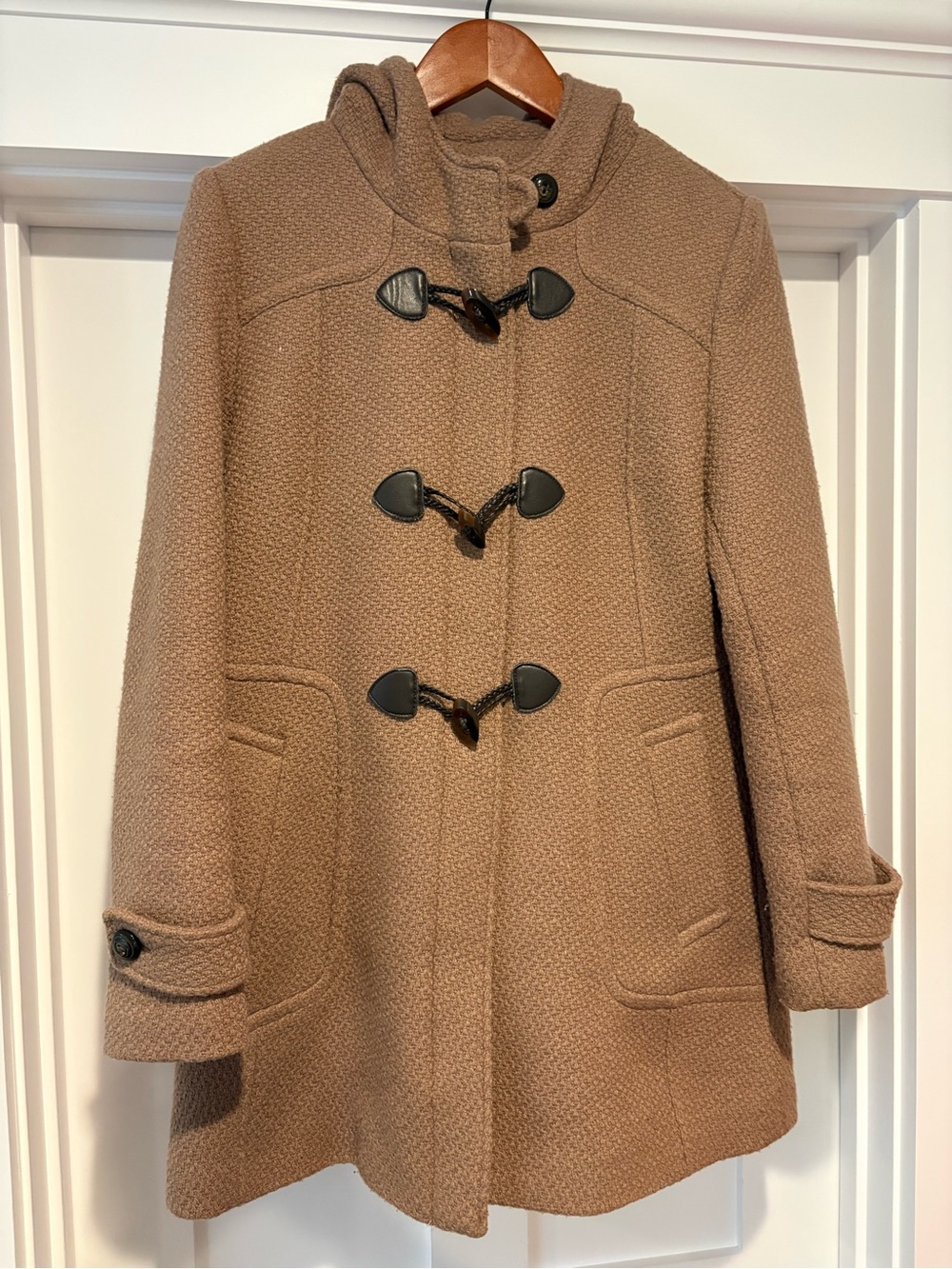 Cole Haan Camel Hooded Toggle Pea Coat